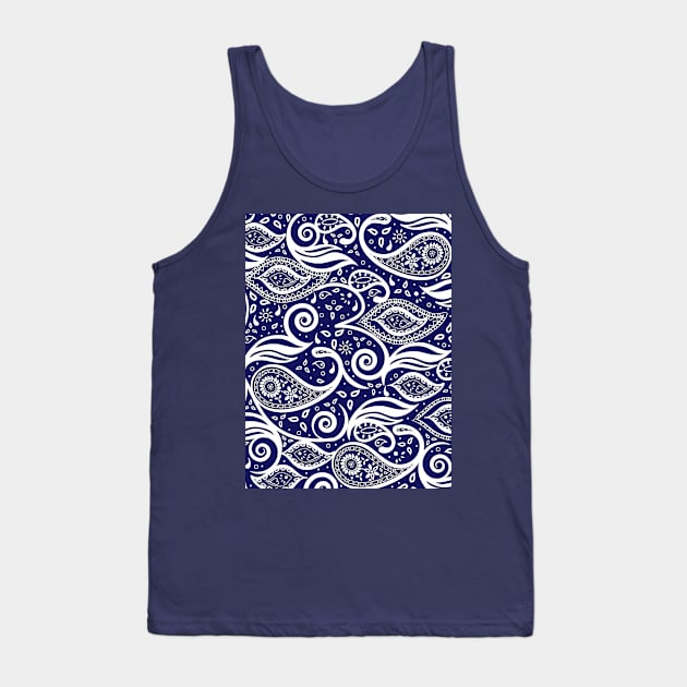 Paisley Bohemian Breeze Art - White and Blue Tank Top by GDCdesigns